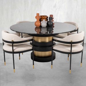 Boca Round Dining Table in Black and Brushed Brass