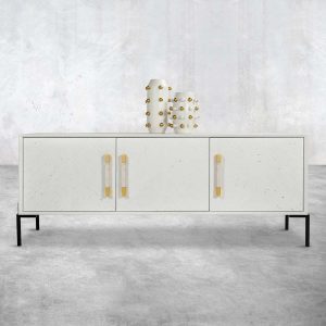 Le Sereno 3 Door Credenza in Matte White Recycled Beetlewood