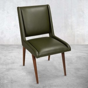 Mid Century Dining Chair in Emerald Leather