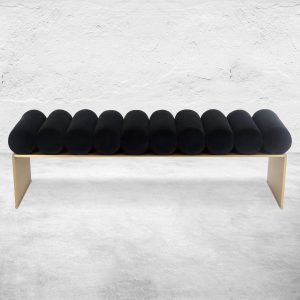 Roll'n Bench with Brass Plinth Legs in Black Velvet