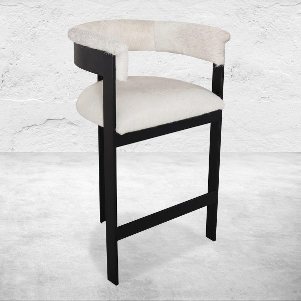 Marseille Bar and Counter Stool in Matte Black Frame and Cowhide