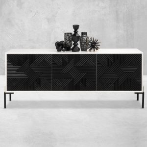 Genoa 3 Door Credenza with Brass & Matte Post Legs