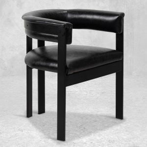 Marseille Dining Chair in Black Leather and Black Matte Frame