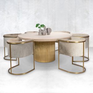 Ubud Dining Table With White Oak Top and Brass Base